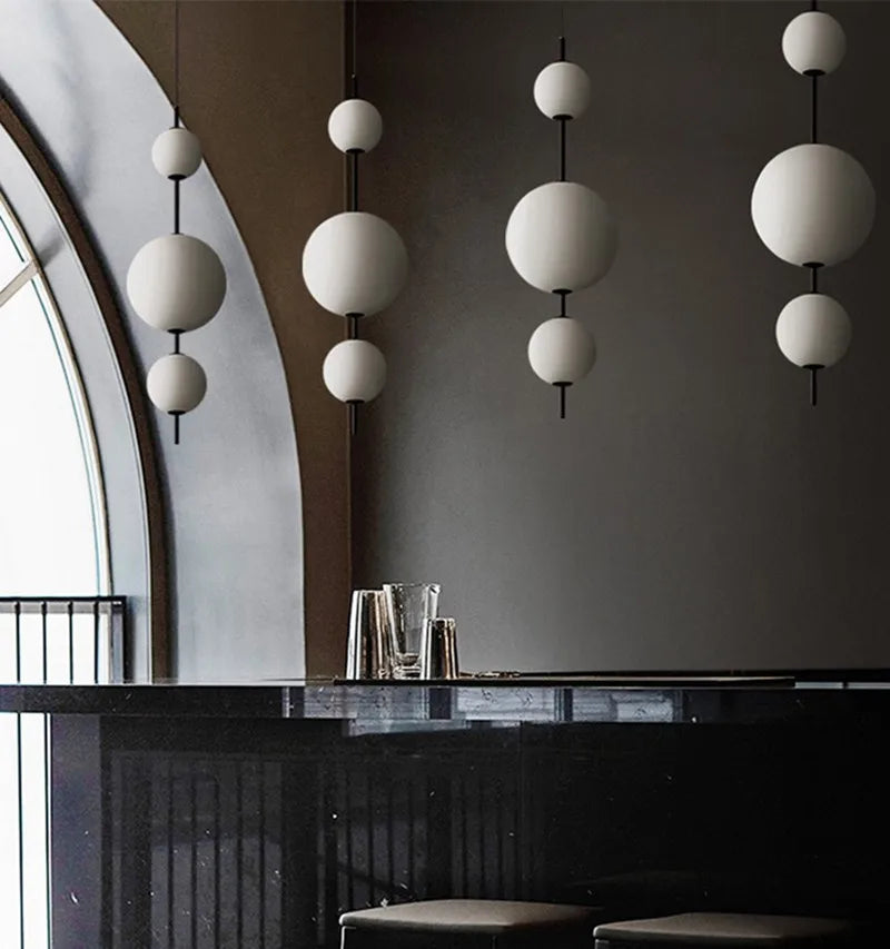 Afralia™ LED Glass Beads Pendant Chandelier, Round Ball Hanging Light Fixture