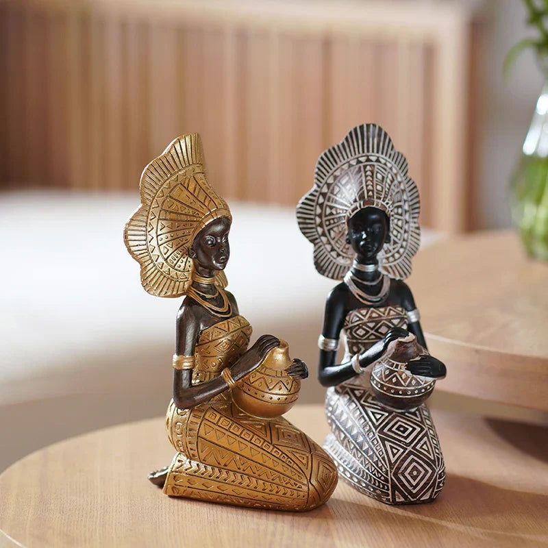 Afralia™ Black Woman Resin Figurine: Exotic Decor for Home Living Room, Bedroom, Desktop