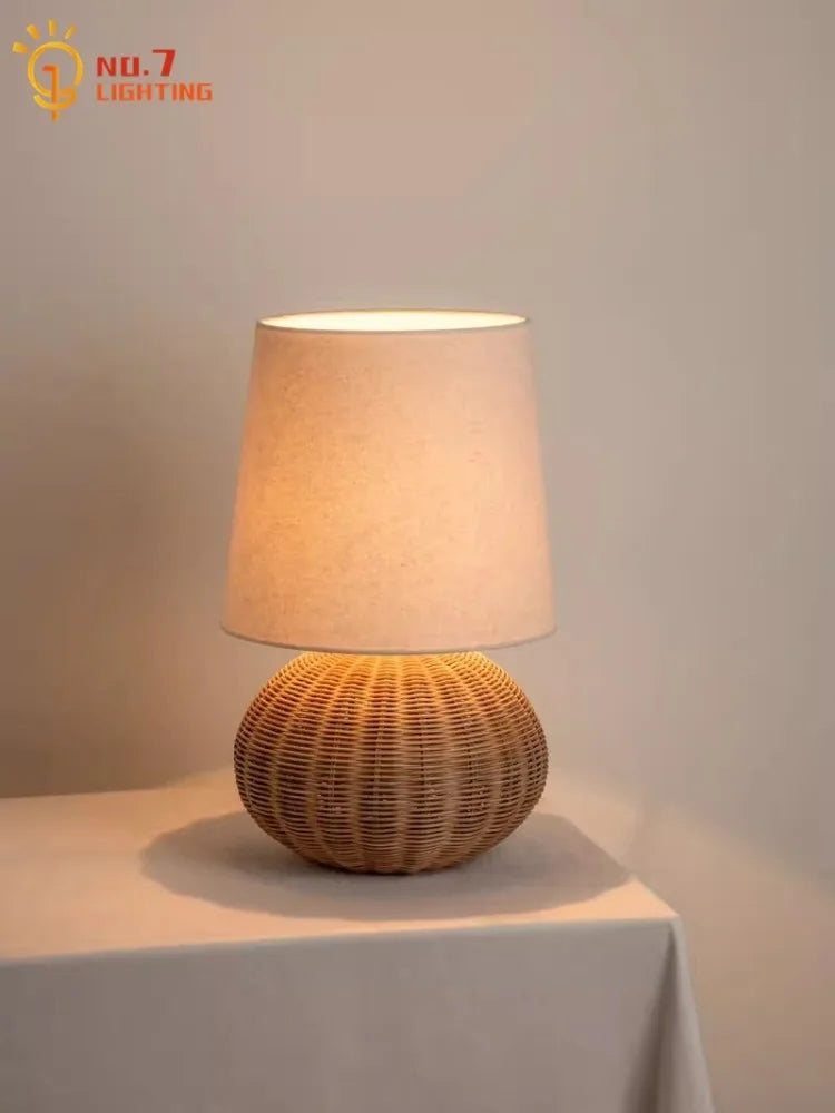 Afralia™ Rattan Weave Table Lamp LED E27 Zen Art Decor Bedroom Desk Light
