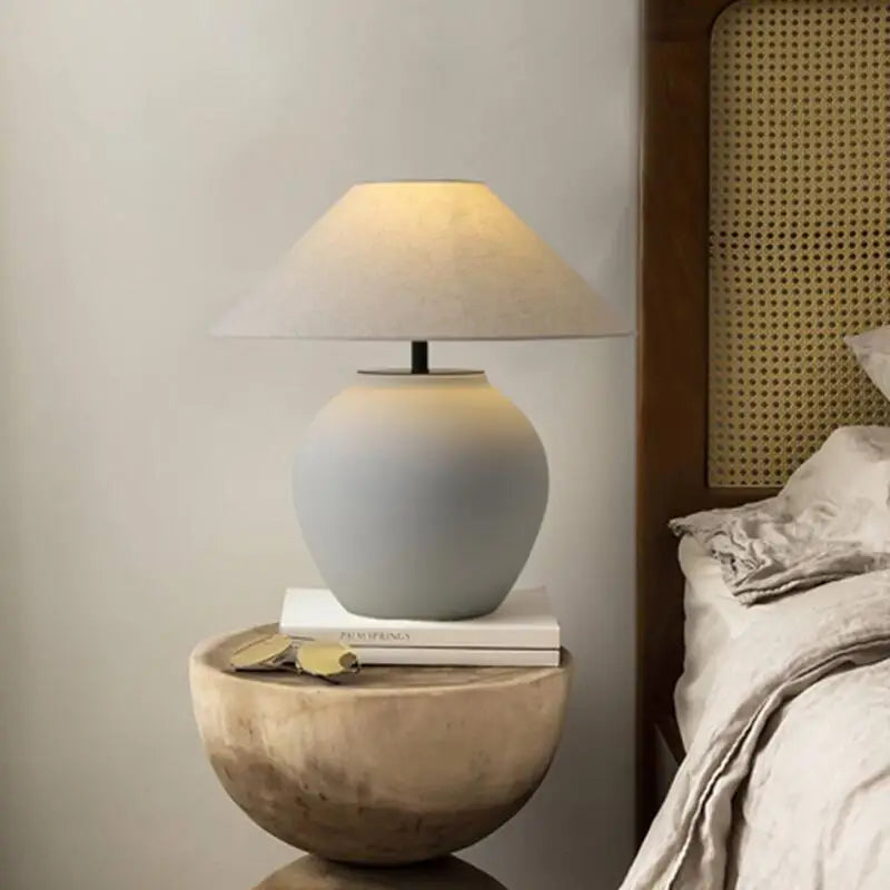 Afralia™ Ceramic Table Lamp: Simple Wabi-sabi Style Bedroom Decor, Retro Bedside Lighting