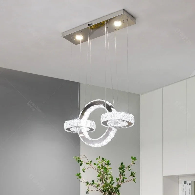Afralia™ Crystal LED Circle Rings Chandelier for Bedroom, Villa, Stair - Luxury Pendant Light