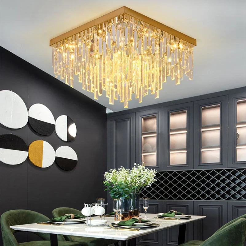 Afralia™ Gold Crystal Ceiling Lights - Luxury LED Fixture for Elegant Home Decor