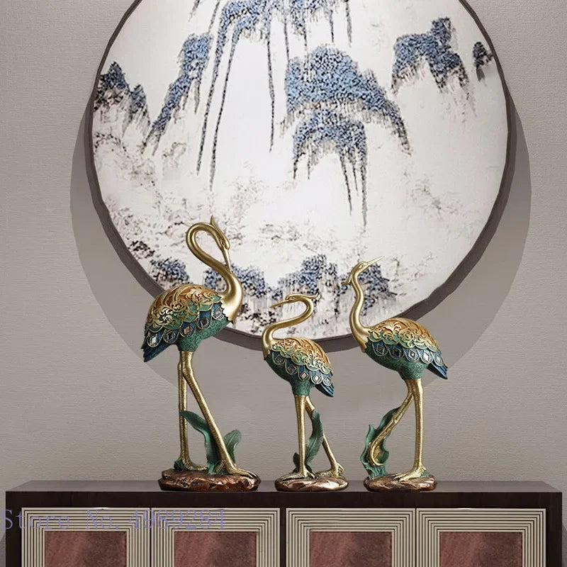 Afralia™ Crane Bird Sculpture: Handcrafted Resin Ornament for Home Decor