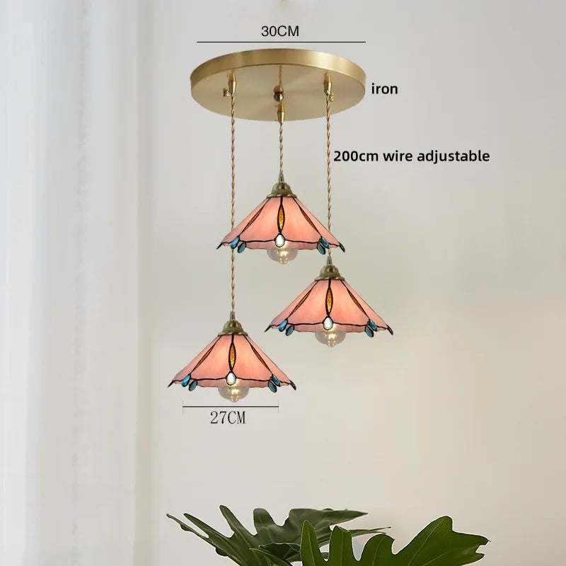 Afralia™ Pink Glass LED Pendant Lights Copper Modern Hanging Lamp Home Decor