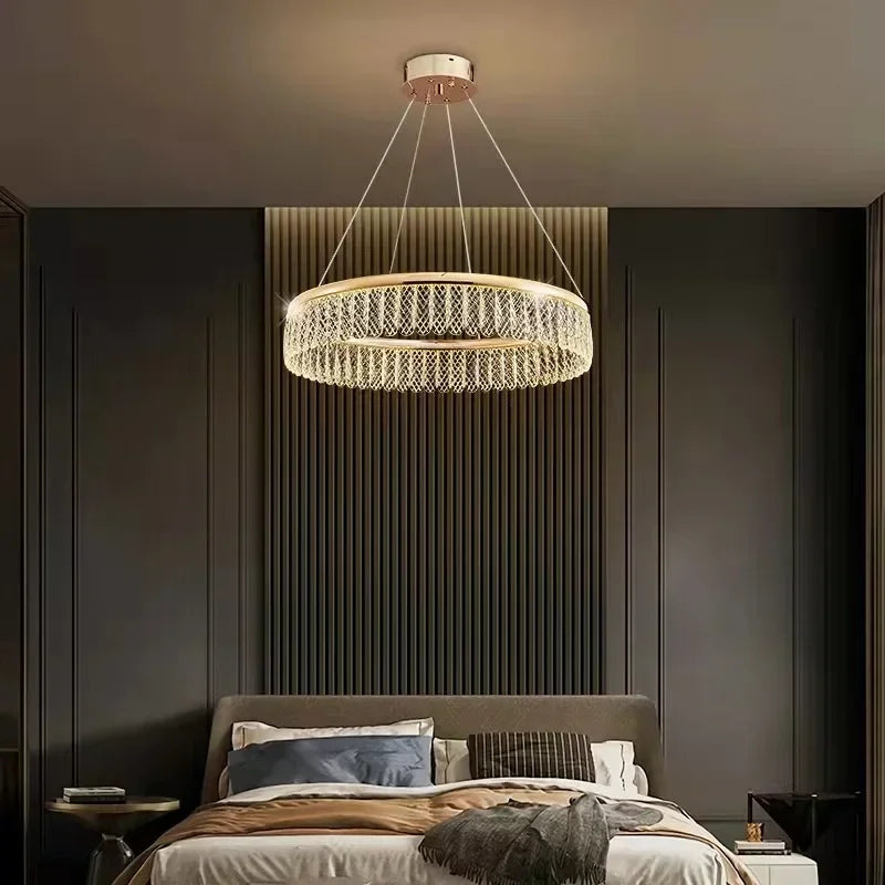 Afralia™ Modern Crystal LED Circle Chandelier Pendant Light for Living Room