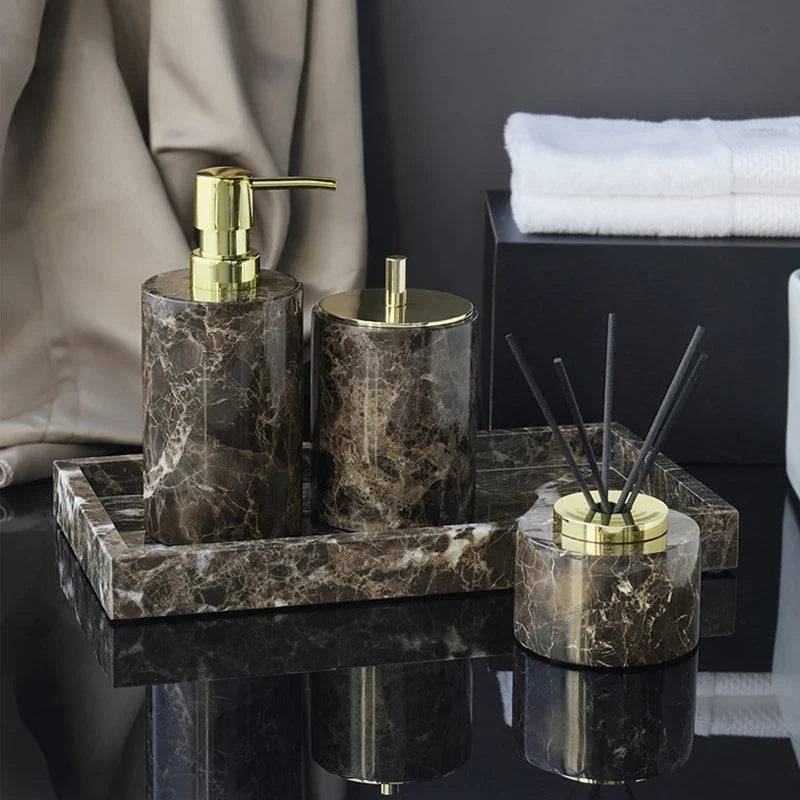 Afralia™ Emperador Dark Marble Bathroom Set with Luxury Accessories