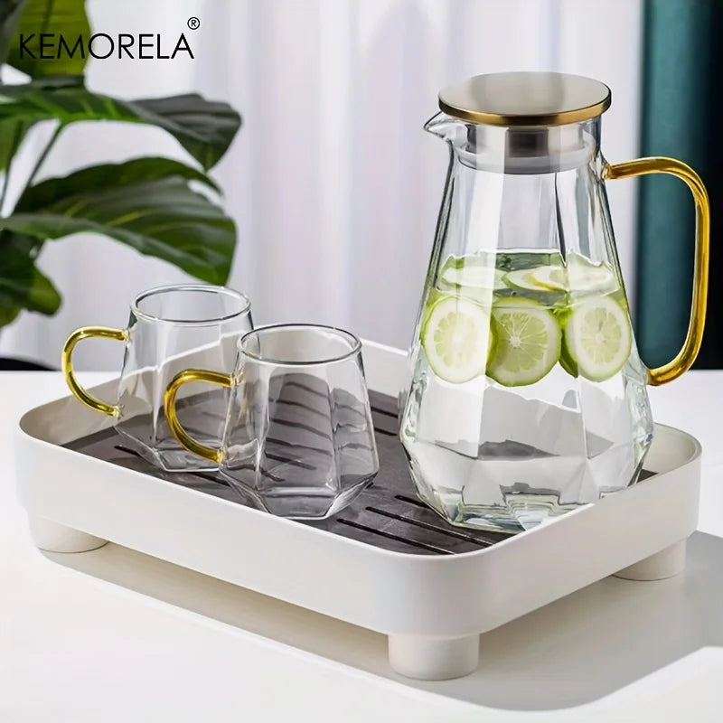 Afralia™ Diamond Texture Glass Teapot Set - Elegant Hot and Cold Water Kettle for Home