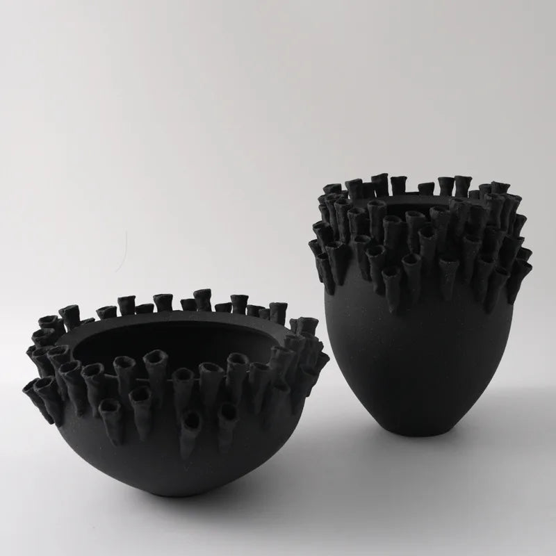 Afralia™ Handcrafted Ceramic Relief Vase for Home Decor & Flower Arrangement