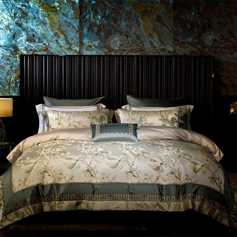 Afralia™ Satin Jacquard Egyptian Cotton Bedding Set with Silky Duvet Cover