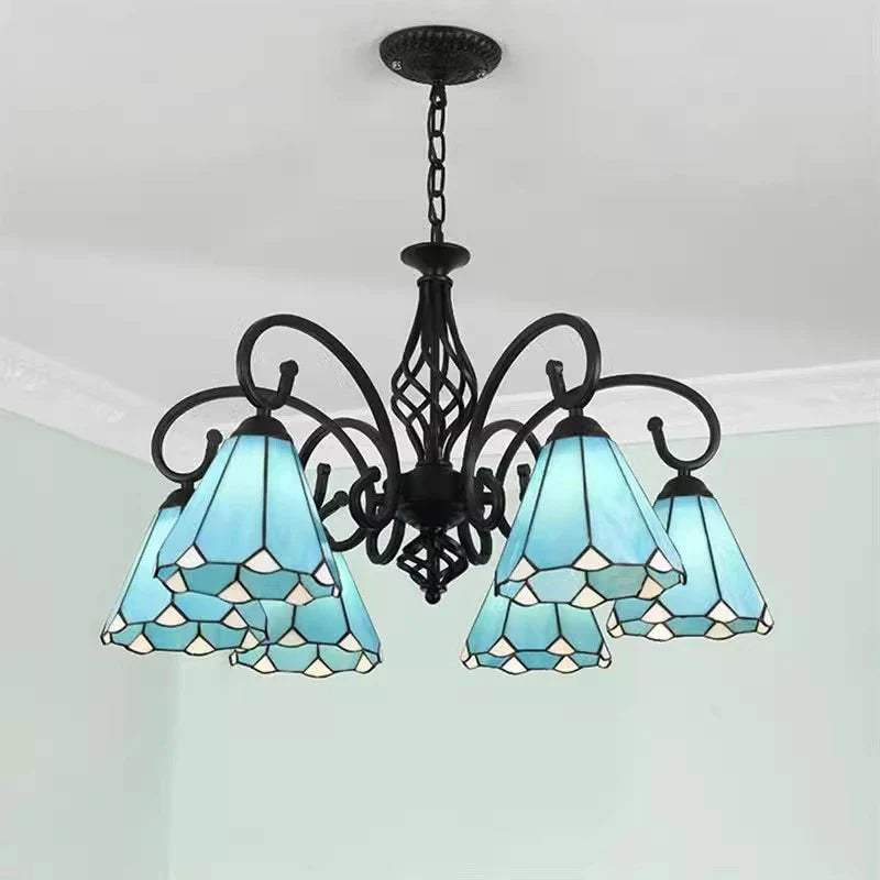 Afralia™ Tiffany Chandeliers: Stained Glass Mediterranean Style Hanging Lamp for Home Lighting