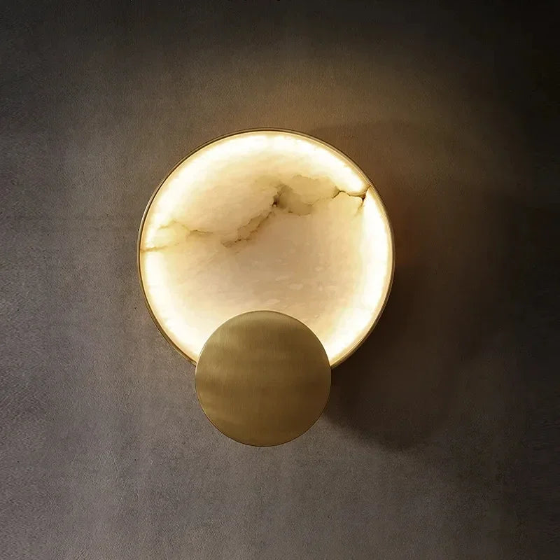 Afralia™ Round Marble LED Wall Lights Gold Metal Surface Mount Atmosphere Lamp