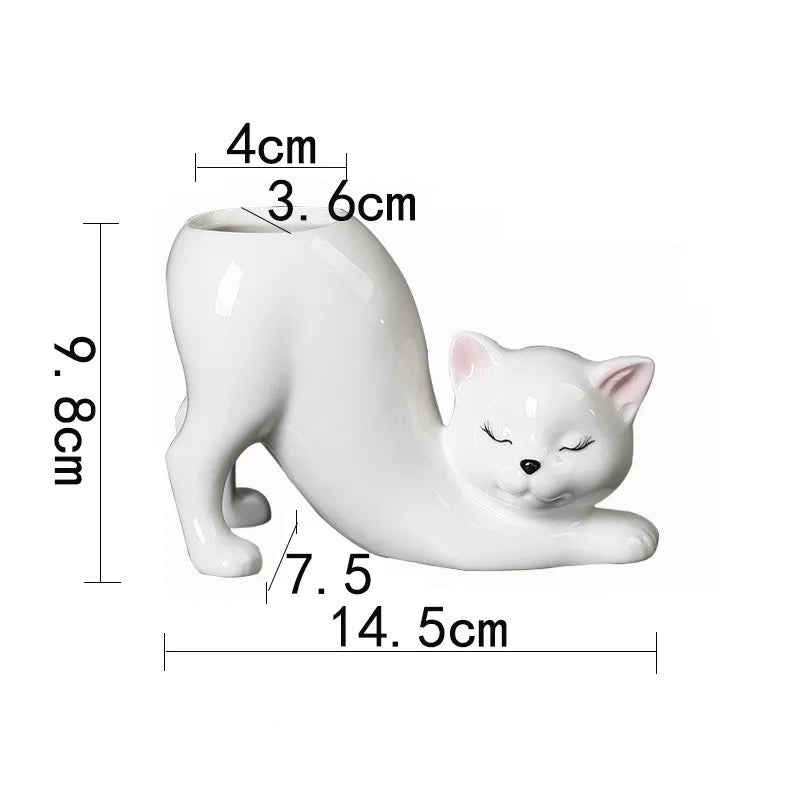 Afralia™ Cat Tail Succulent Planting Porcelain Vase - Cute Cartoon Cat Flowerpot