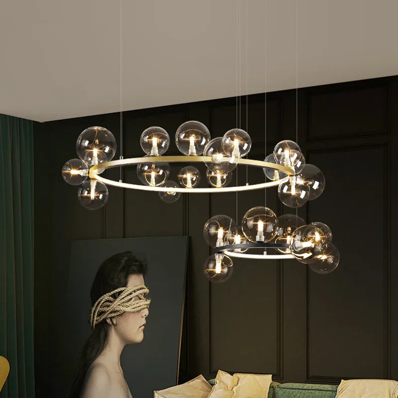 Afralia™ Branching Bubbles Chandelier in Black and Gold for Modern Dining Room
