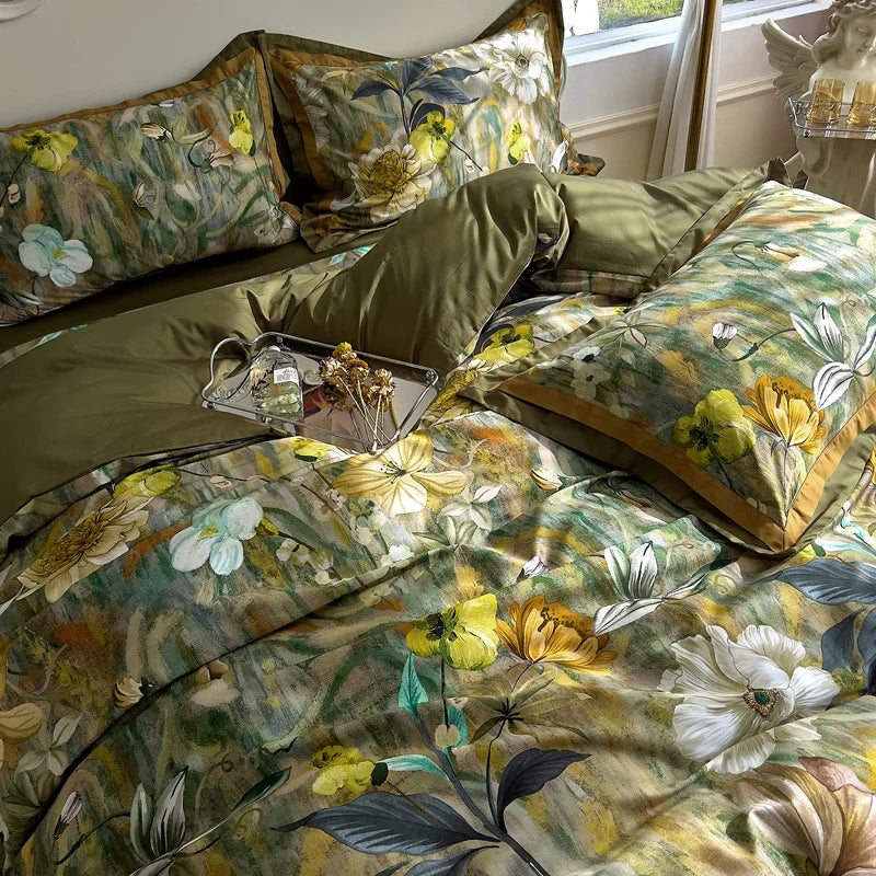 Afralia™ Vintage Style 1000TC Egyptian Cotton Bedding Set with Pastoral Print