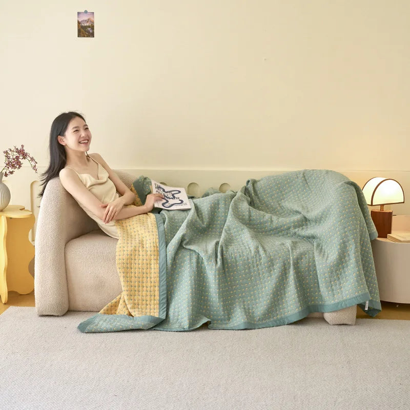 Afralia™ Cotton Three-Layer Towel Blanket with Pillow - Summer Cool Quilt