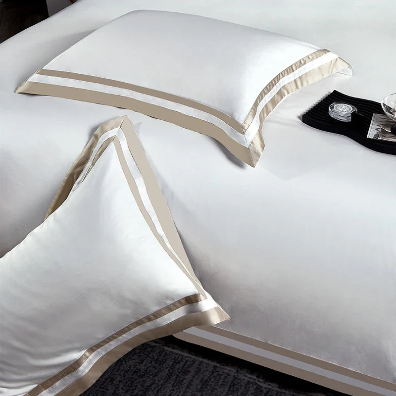 Afralia™ Luxury White Gray Hotel Style Embroidery Bedding Set, Silky Soft 1400TC Egyptian Cotton