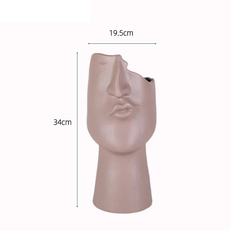 Afralia™ Abstract Face Ceramic Vase for Table Flowers Decoration