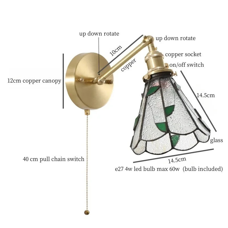 Afralia™ Nordic Brass Glass LED Wall Lamp Switch Modern Vintage Sconce Interior Lighting