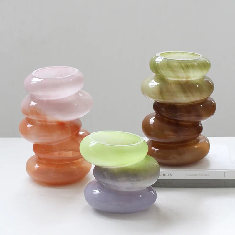 Afralia™ Geometric Glass Vase Gradient Color Floral Arrangement Home Decor Accessory