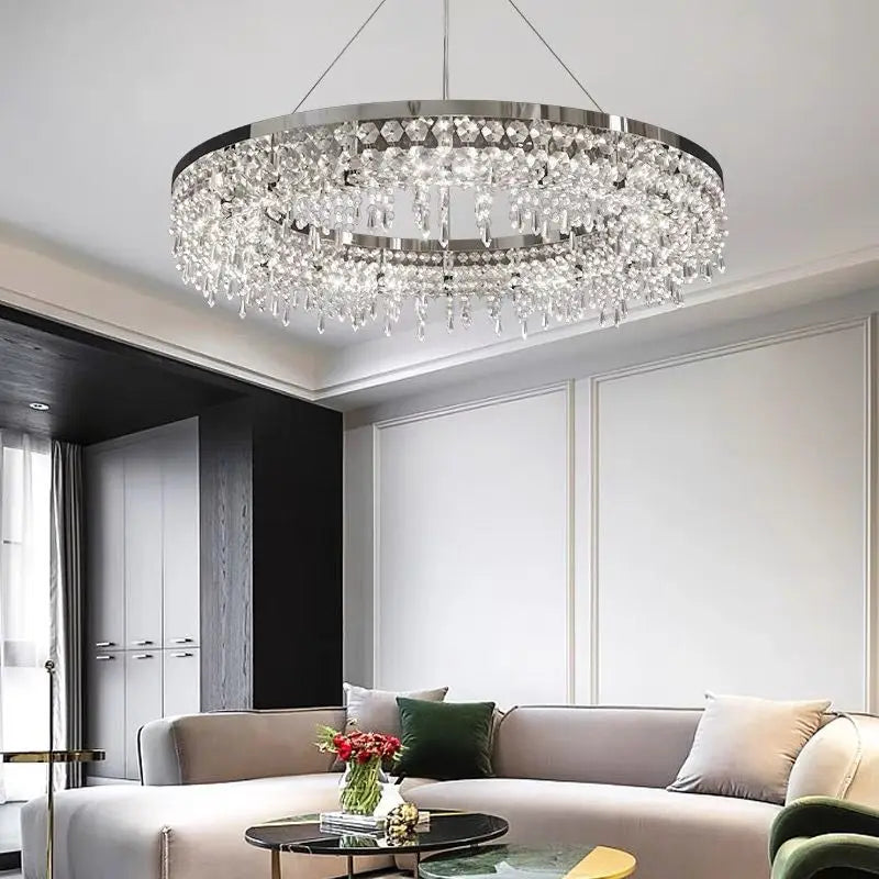 Afralia™ Crystal Circle LED Chandelier for Modern Luxury Living Room Decor