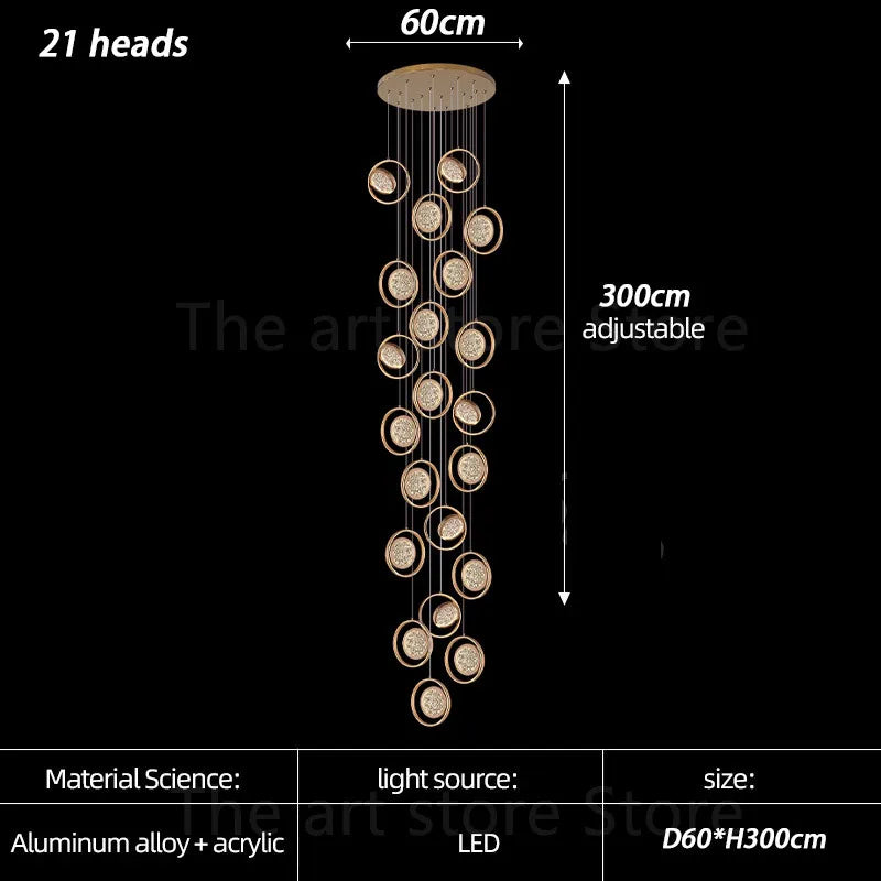 Afralia™ Luxury LED Chandelier for Villa, Staircase, Bar, Kitchen, Dining Room, Living Room