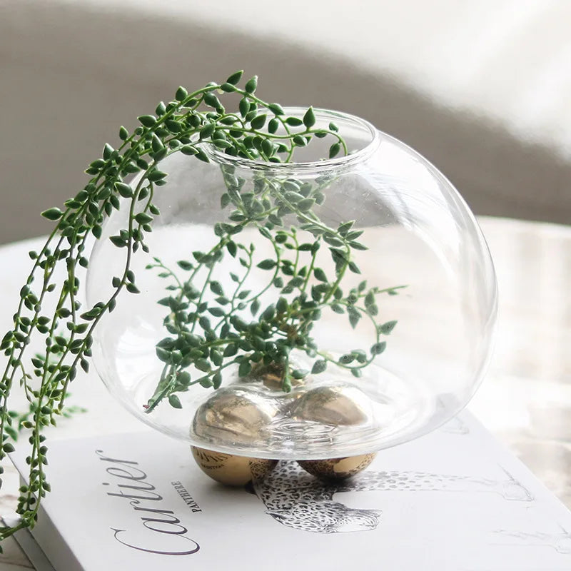 Afralia™ Geometric Golden Ball Glass Vase for Floral Arrangements and Home Decor