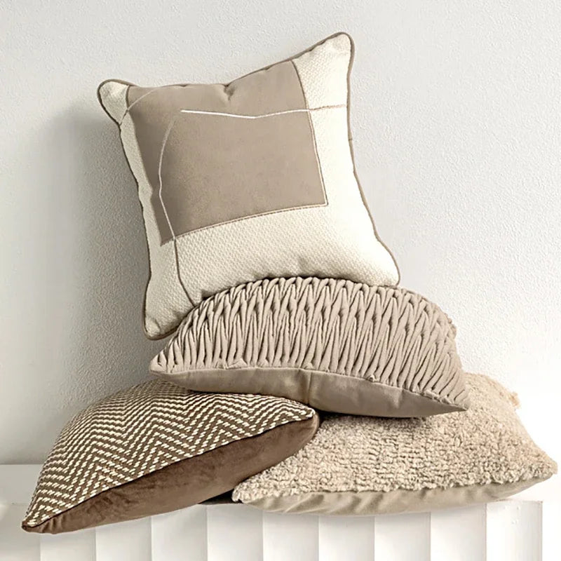 Afralia™ Nordic Oatmeal Luxury Jacquard Cushion Cover 50*50 Geometric Modern Decor Pillow