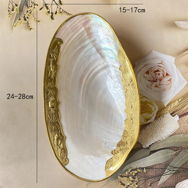 Afralia™ Shells Jewelry Tray, Light Luxury Gold-rimmed, Living Room Decor, Tabletop Fruit Tray