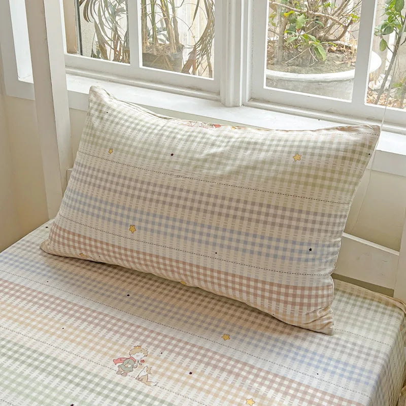 Afralia™ Cotton Grid Pattern Bedding Set with Duvet Cover & Pillowcases for Double Bed