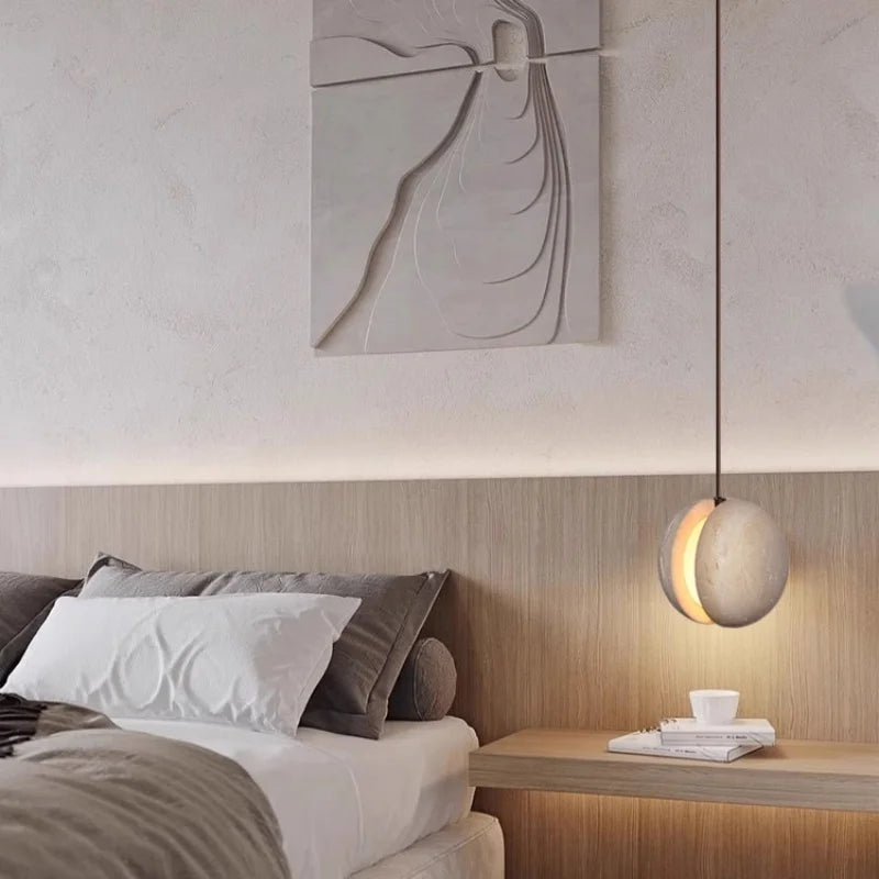 Afralia™ Travertine LED Pendant Lights: Natural Stone Creative Design for Living Room & Bedroom