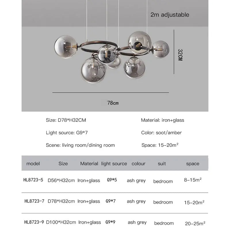 Afralia™ Glass Ball Chandelier: Nordic Ceiling Pendant Lamp for Living Room, Dining Hall, Kitchen & Bedroom