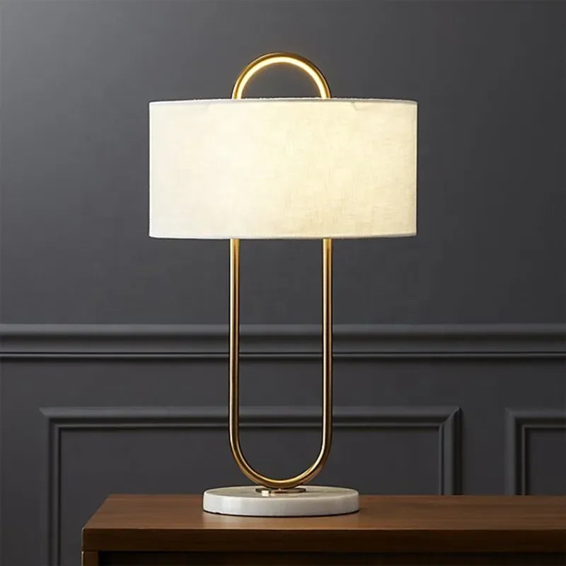 Afralia™ Gold Luxury LED Table Lamp with White Lampshade for Home and Hotel Decoration