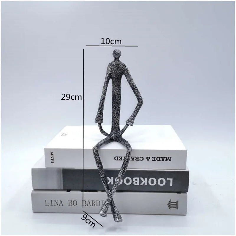 Afralia™ Abstract Metal Human Sculpture Cast Iron Black Person Desktop Ornament