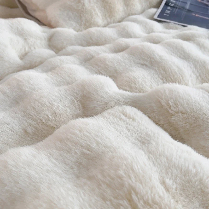 Afralia™ Plush Shaggy Faux Rabbit Fur Bedding Set: Duvet Cover, Bed Sheet, Pillowcases