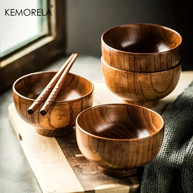 Afralia™ Natural Wooden Rice Bowl - Versatile Kitchen Tableware