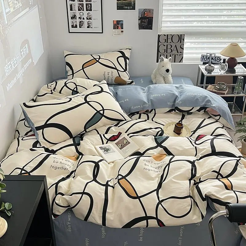 Afralia™ Nordic Cotton Bedding Set Duvet Cover with Sheets Single Queen Decor