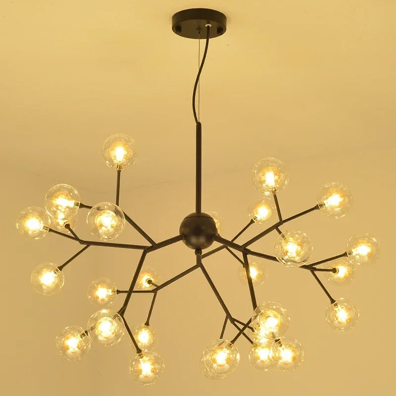 Afralia™ Heracleum Firefly Glass Round Ball Chandelier - Luxury Staircase Dining Room Lighting