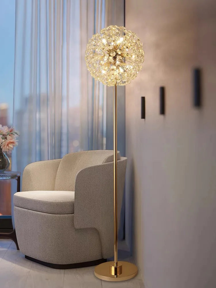 Afralia™ Sunflower Crystal Floor Lamp: Modern LED Standing Light for Bedroom & Living Room Decor