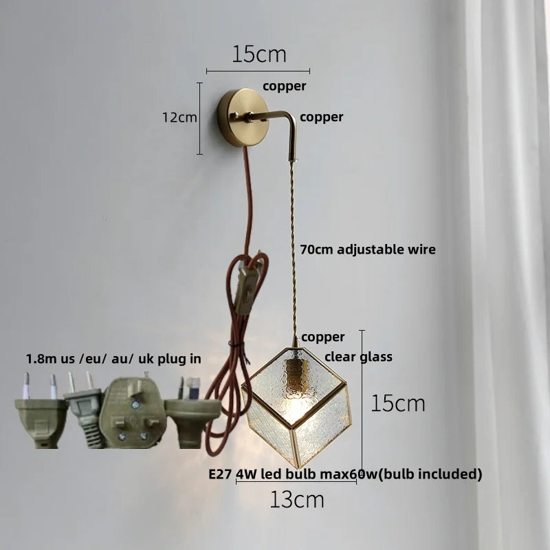 Afralia™ Modern Clear Glass LED Wall Light with Pull Chain for Bar, Cafe, Bathroom Mirror