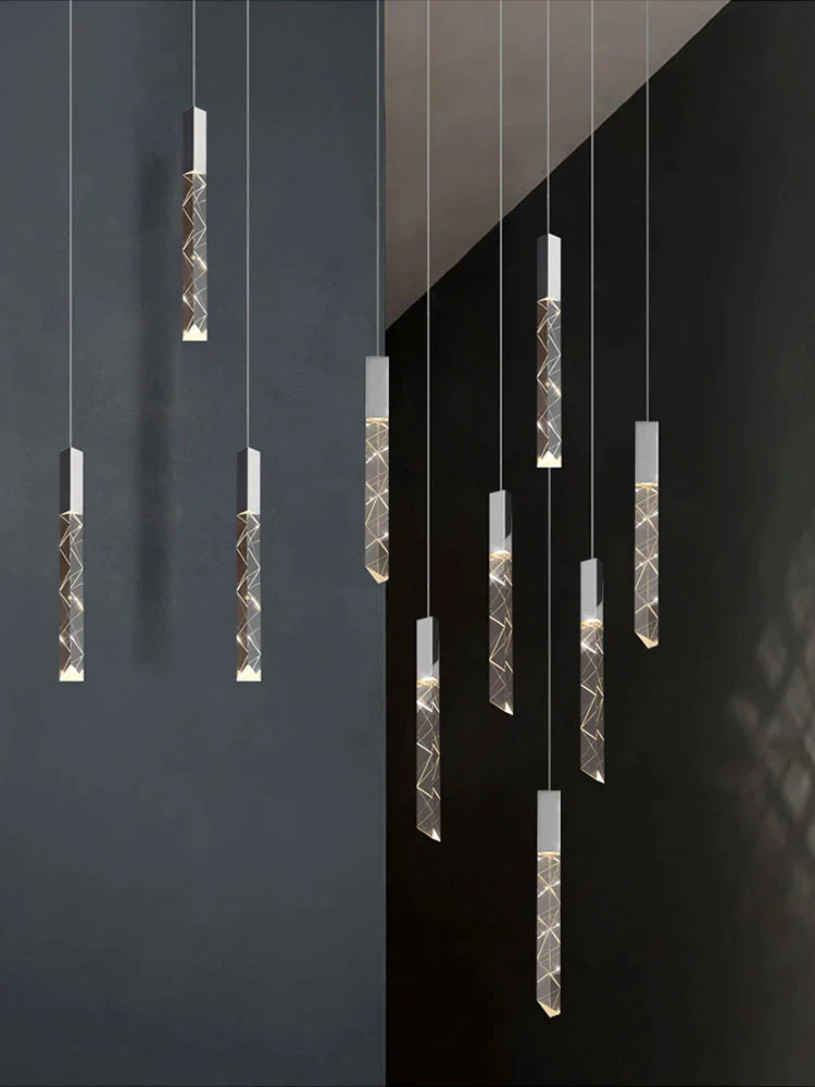 Afralia™ Crystal Chrome LED Chandelier: Elegant Duplex Stair Lighting for Modern Interiors