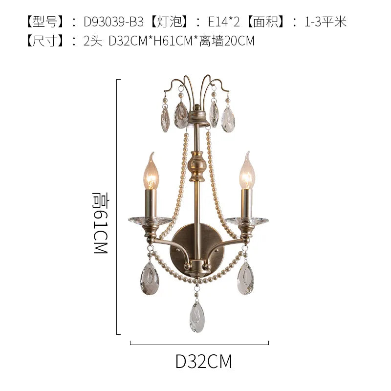 Afralia™ French Retro Crystal LED Wall Lamp - Luxury Iron Art Decor for Living Room