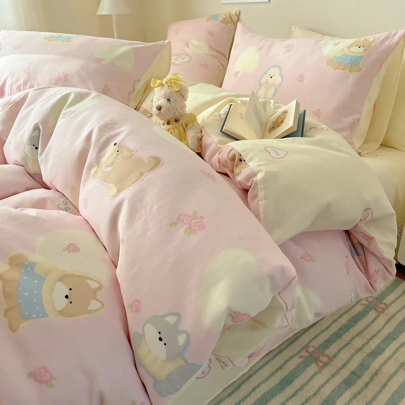 Afralia™ Cartoon Printed Cotton Bedding Set - Soft, Skin-Friendly Duvet Cover