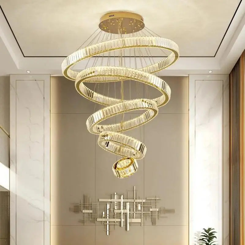 Afralia™ Crystal Circle LED Chandelier: Nordic Modern Stairs Pendant Lighting with Dimmable LED for Living Room