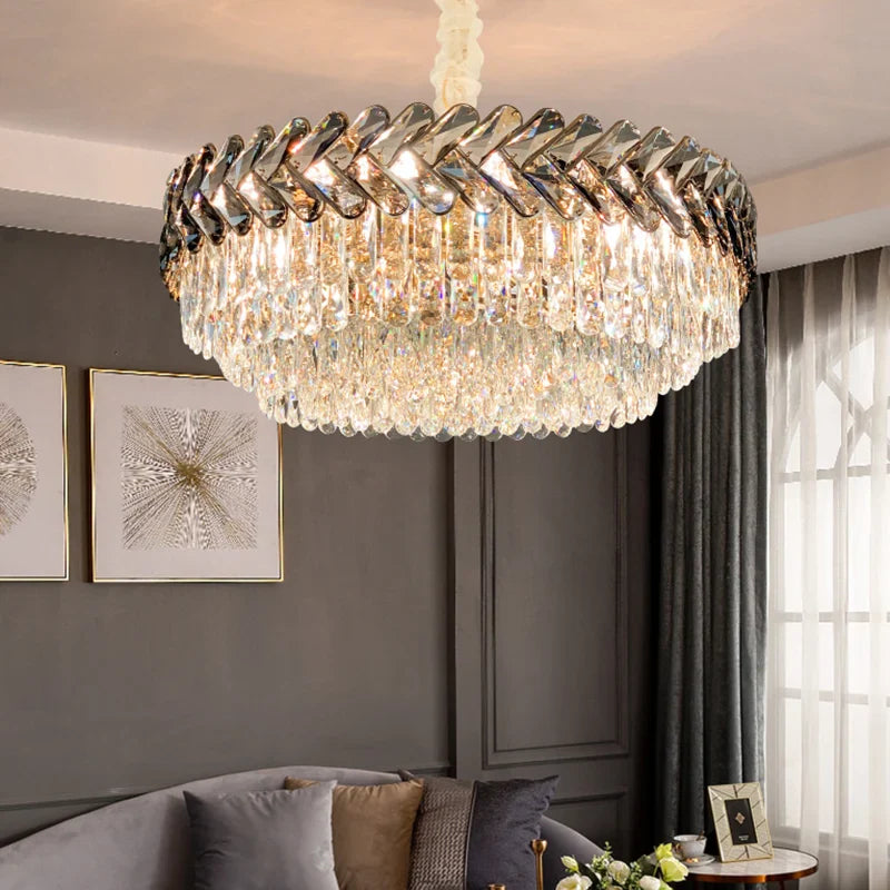Afralia™ Smoky Gray LED Crystal Chandelier: Luxury Modern Lighting for Living Room, Bedroom, Kitchen