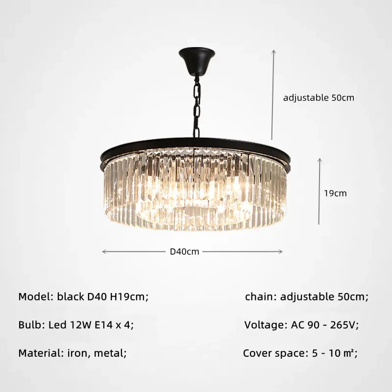 Afralia™ Gold Black Metal Crystal Pendant Lights Chain Hanging LED Suspension Lamp Fixtures