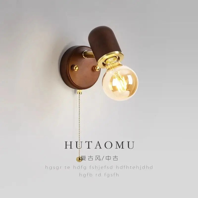 Afralia™ Japanese Walnut Wood Wall Lamp for Bedroom, Corridor, Hallway, Stairway