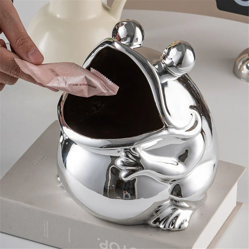 Afralia™ Frog Sculpture Storage Box: Silver Green Desk Ornament & Home Decoration