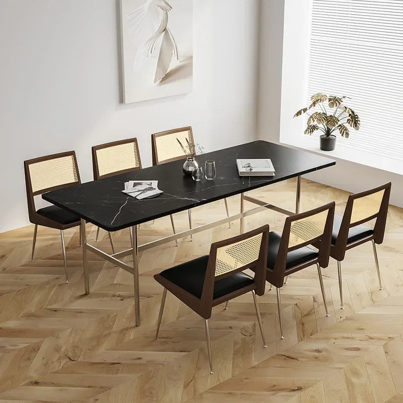 Afralia™ Rattan Back Dining Chair with Solid Wood Table for Leisure and Office