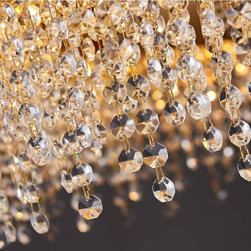 Afralia™ Modern Golden Stainless Steel Hanging Chandelier Ideal for Living Spaces