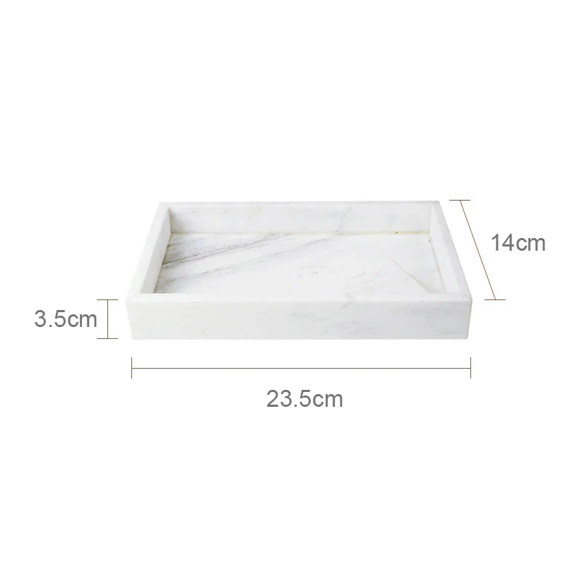 Afralia™ Volakos White Marble Bathroom Set: Soap Dispenser, Makeup Rack, Vanity Tray